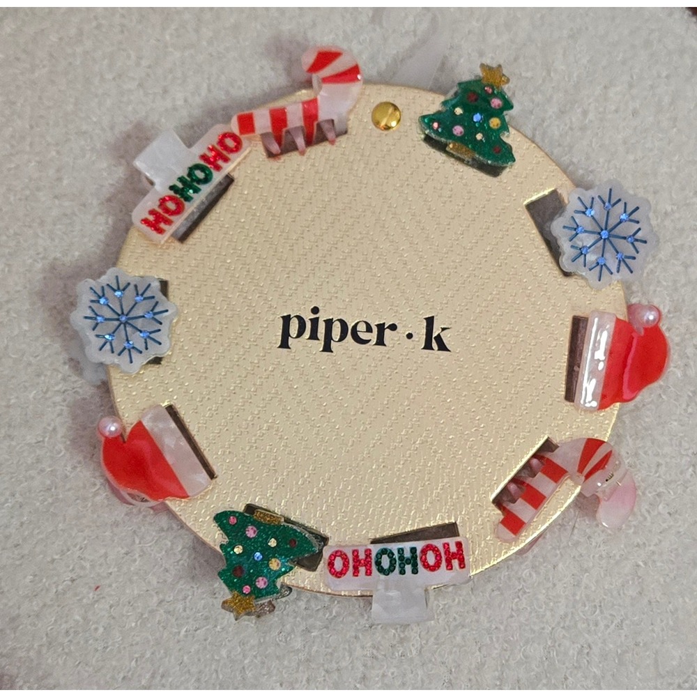 Piper K Christmas Mini Hair Claw Clip Set 8pc Holiday Trees Candy Canes